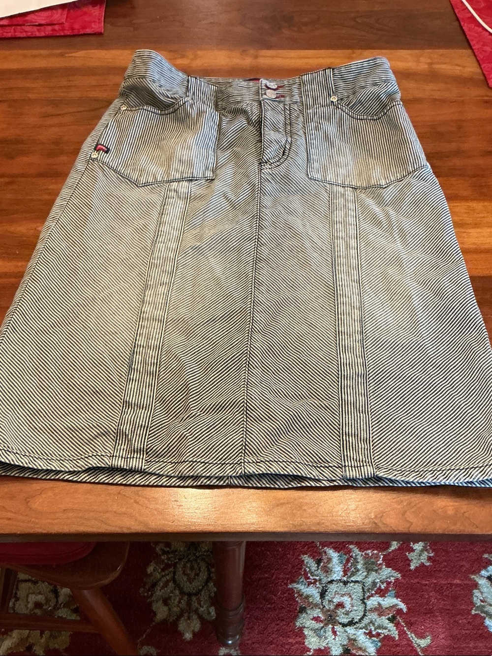 BCBGMaxAzria Blue and White Striped A-Line Skirt